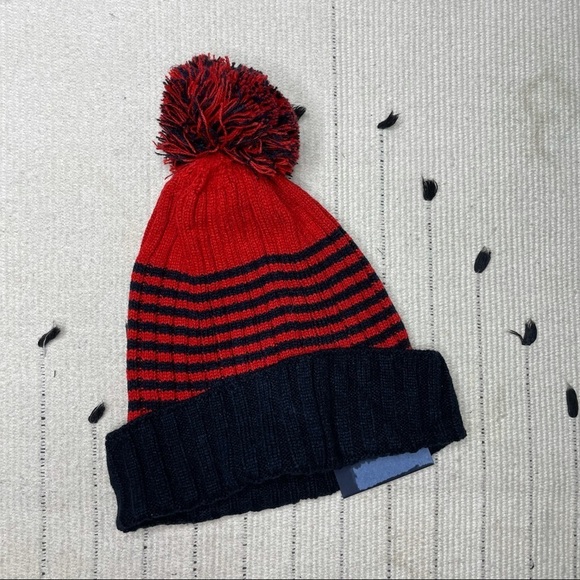 Tommy Hilfiger Red Black Striped Beanie - NWT - Picture 2 of 3